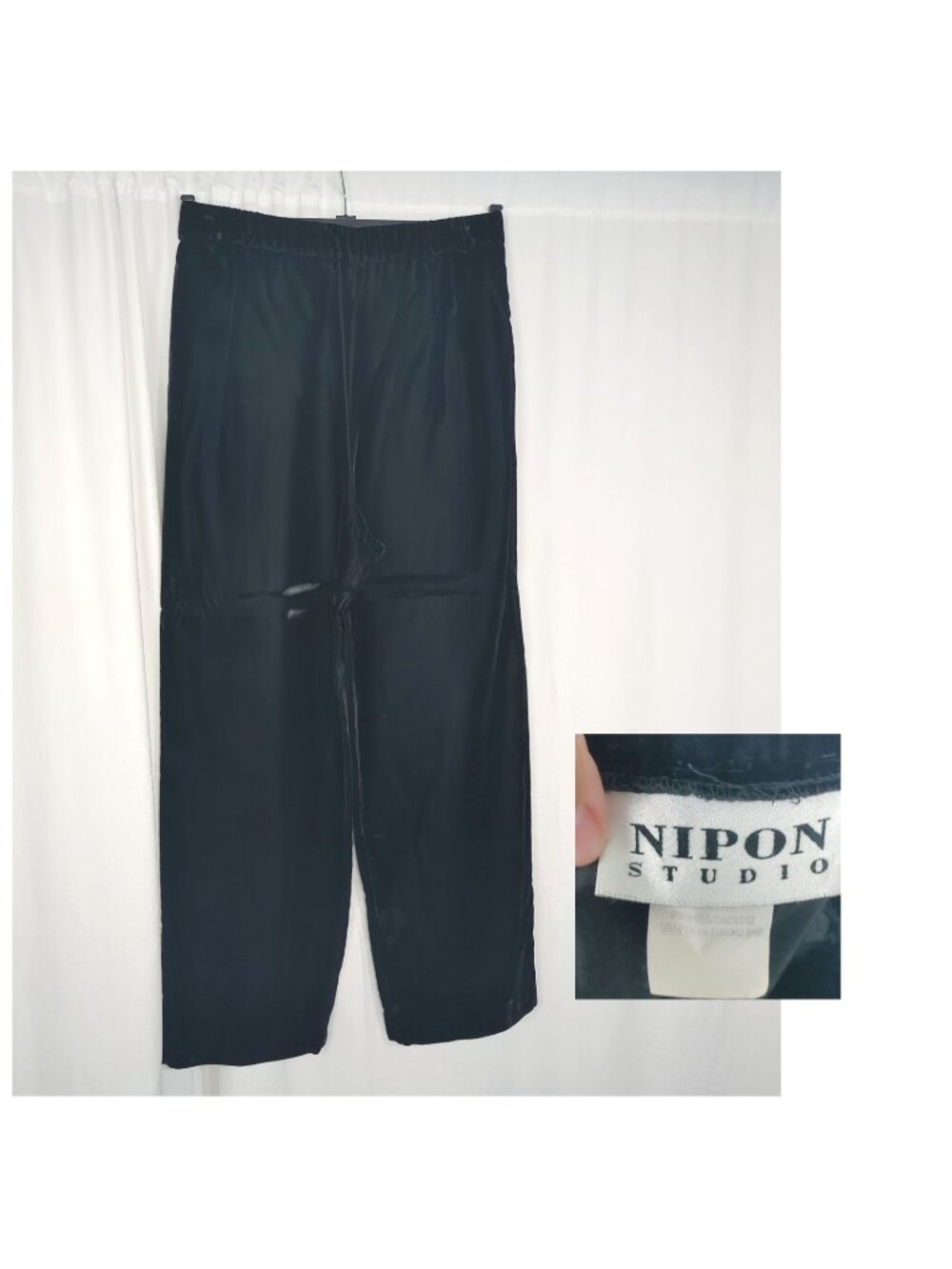 Vintage 80s Nipon Black Pants Medium Wide Leg Velvet